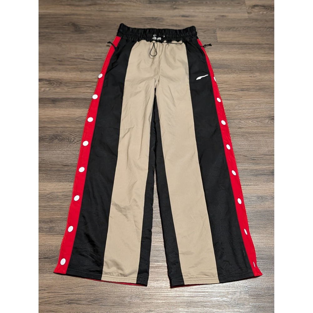 Puma Hoops Sample Tearaway Track Pants NWT M Tan Black Red Snap Wide Leg Y2K